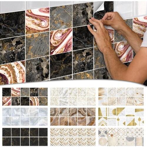 10pc 15x15cm/20x20cm Marble Tile Sticker Waterproof Wall Stickers Backsplash PVC DIY Wall Art Bathroom Kitchen Camper Home Decor