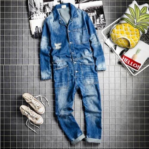 2020 new European American hip hop mens casual tooling denim jumpsuit streets tide mens loose fashion jumpsuits