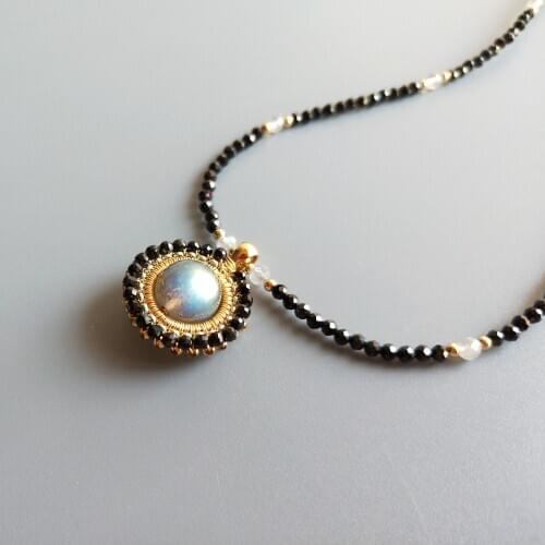 Lii Ji Genuine Labradorite Black Spinel S925 Sterling Silver Charms Spinel 9K G-F Delicate Handmade Pendant Necklace