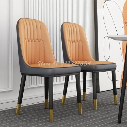 Italian light luxury leather dining chair home modern minimalist restaurant back chair makeup nail stool bedroom study chair
