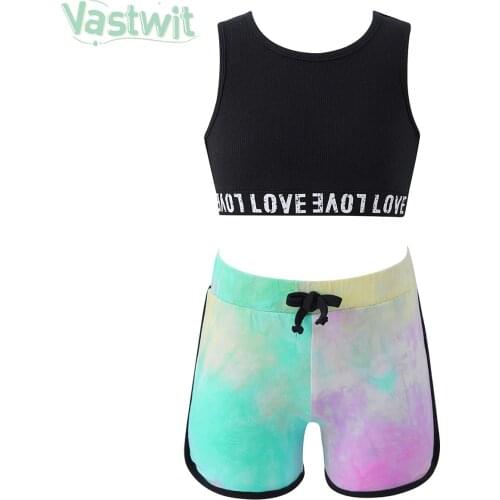 Toddler Baby Girls Tie-dye Outfits Sleeveless Letter Print Sport Tank Crop Tops+Elastic Waist Short Pants Clothes Tracksuits Set