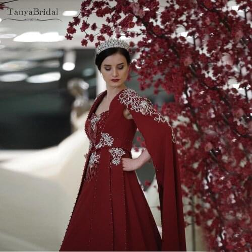 Dark Red A Line Wedding Dresses Beaded Luxury African Dubai Elegant Bridal Gowns Women Vestido De Noivas Long Sleeve DW391