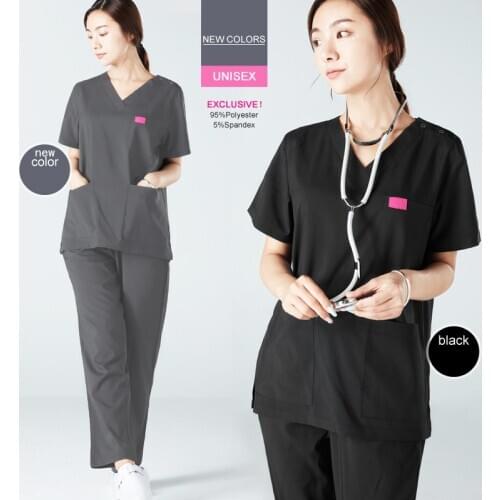 Navy Scrub Uniform Scrubs Set Nursing Uniforms Workwear Women Man Polyester Spandex V Neck Working Outfit Suit 18SS066