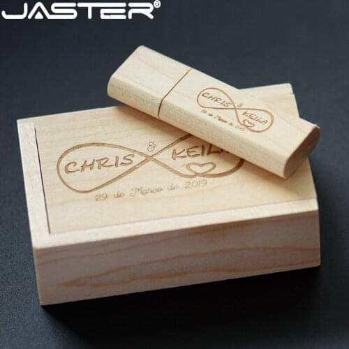 JASTER Free Custom LOGO Wooden USB Flash Drive With Box 128GB 64GB 32GB 16GB 8GB 4GB USB Memory Stick Photography Gifts Stick