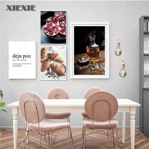Wine Coffee Bread Pomegranate Food Kitchen Poster Drink Wine Canvas Print Wall Art Painting Modern Picture Dining Room Decor