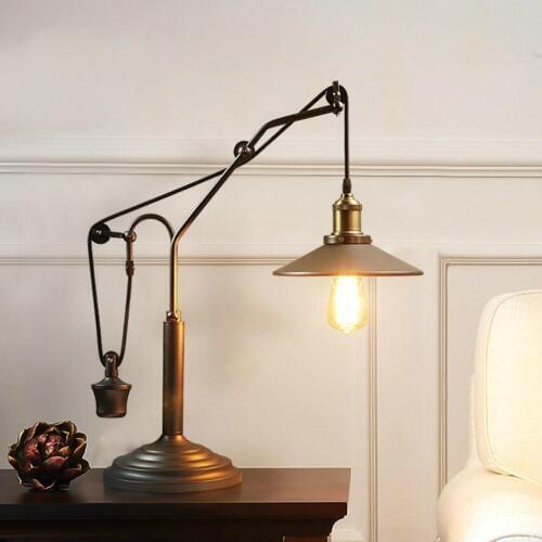 Vintage American country industrial iron pulley table lamp bedroom bedside