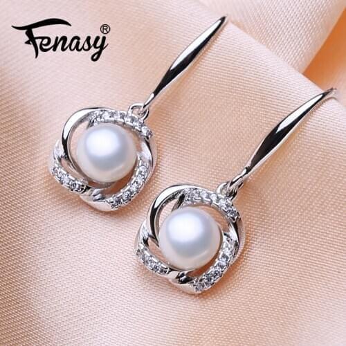 FENASY 925 Sterling Silver Drop Dangle Earrings Natural Freshwater Pearl Earrings For Women Long Earrings Fashion Pearl Jewelry