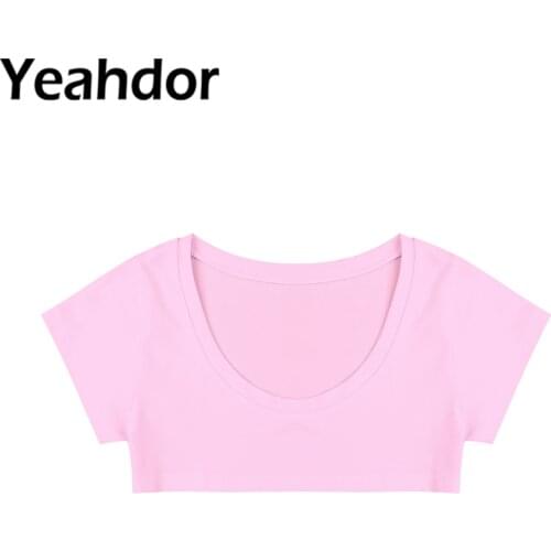 Summer Women Girls O-neck Mini Micro Crop Top 2021 Pullover Pure Color Super Cropped Short Sleeve Cotton Fabric T-shirt Tops