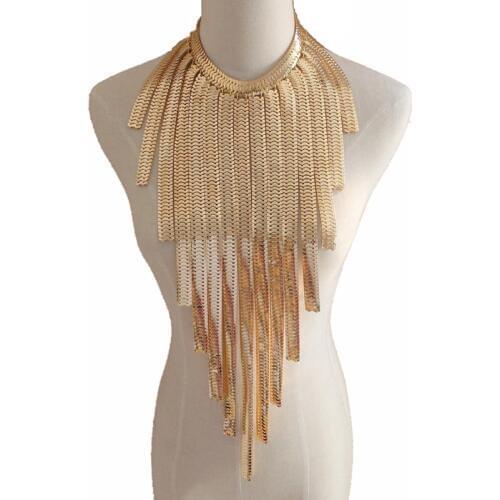 CirGen Fashion Metal Tassel Chain Choker Women Gothic Body Gold Gun Black Plated Chunky Collar Statement Necklace Jewelry Item