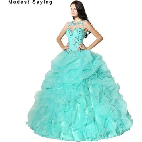 Elegant Turquoise Ball Gown Ruffled Quinceanera Dresses 2017 with Rhinestone and Boleros Girls Party Prom Gowns vestido 15 anos