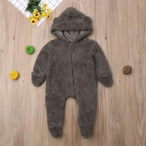 Newborn Baby Girl Boy Winter Warm Clothes Fur Fuzzy Hooded Rompers Jumpsuit Outfit 0-24M Clothing Outfits