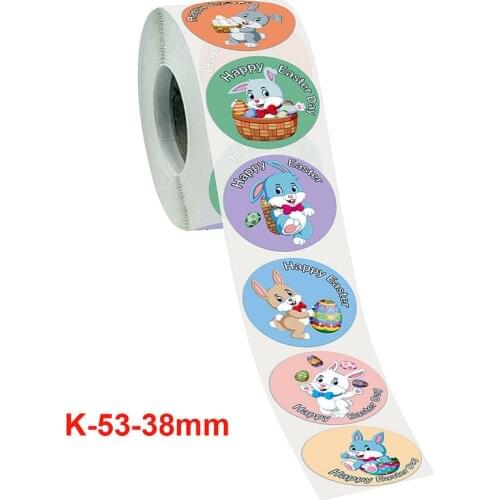 1.5 inch Happy Easter Rabbit bunny Stickers Sealing Thank You Sticker roll for gift packging decor school Stationery Supplies
