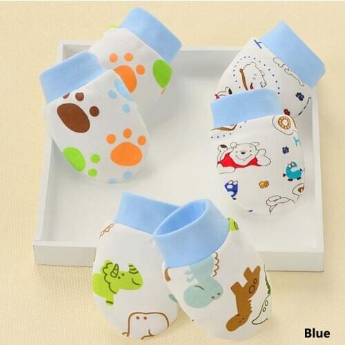 1 Pair Pure Cotton Baby Glove Newborn Baby Mitts Cartoon Face Anti Grasping Breathable And Warm Infant Gloves