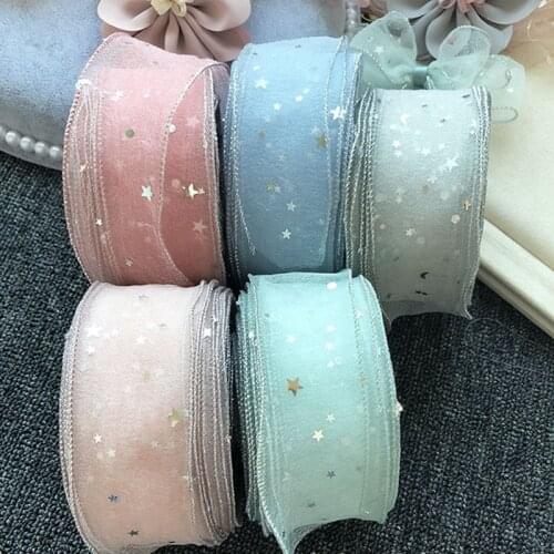 20m Tulle Ribbon Roll With Wire And Silver Star Sequins For Crafts Hairbows DIY Wrapping Flower Bow Making Organza Ribbon 50mm