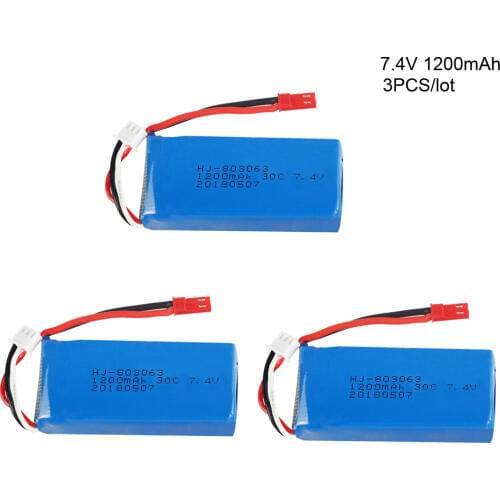 3PCS/lot 7.4 V 1200 mAh Li-po Battery For WLtoys V666 V262 V353 V333 V323 YiZhan Tarantula X6 MJX X101 X102h X1 H16 Spare parts