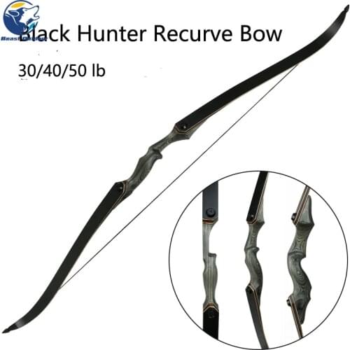 30-50bls 60 Inch Archery Black Hunter Recurve Bow Left Right Hand Glassfiber Sheet Lamination Process for Hunting Shooting Bow