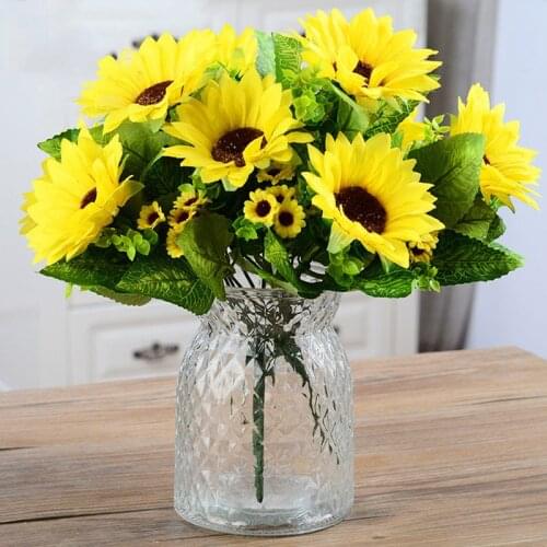 7 Heads Plastic Sunflower Artificial Flower Fake Flores Bouquet Simulation Plastic Flowers Decorate Party Wedding Decoration