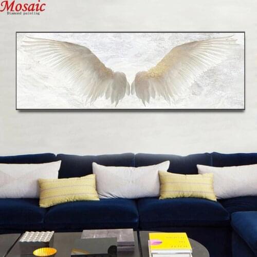 Diamond Embroidery White angel wings Full Square round Diamond Mosaic Rhinestones Art Painting Cross Stitch Wall Decor