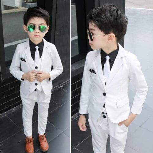 Flower Boys White Wedding Suit Kids Prom Party baptism Tuxedo Dress Childrens Day Pinao Performance Costume school uniform