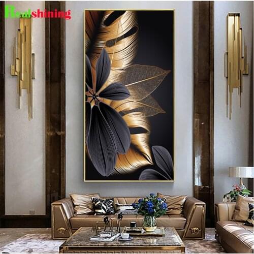 Large 5d diy diamond painting Golden black Plant Leaves diamond embroidery full square round rhinestone Of picture mosaic N1813