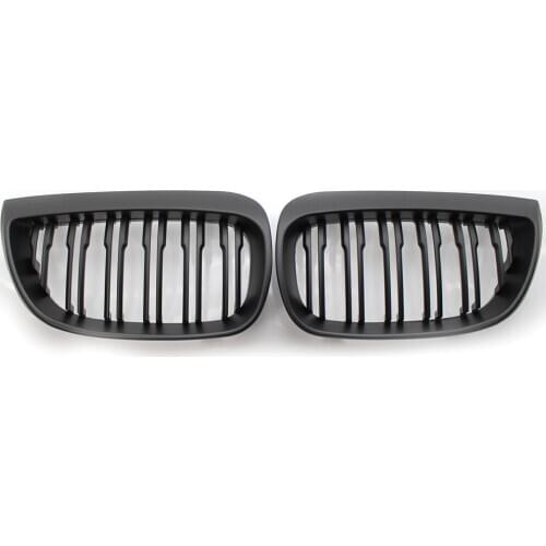 For BMW E81 E87 E88 1 Series 2004-2007 Front Grill Matte Black Double Line Grille
