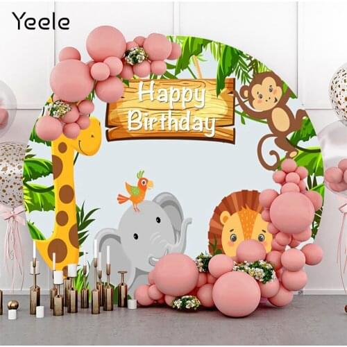 Yeele Cartoon Animal Round Backdrop Circle Safari Newborn Baby Shower Party Photography Background Custom Polyester Photo Studio