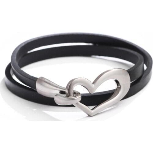 Classic Simplicity Fashion Lady Bracelet Charm Hollow Heart Shaped Leather Collar Lady Bracelet Necklace Two-in-One Jewelry gift