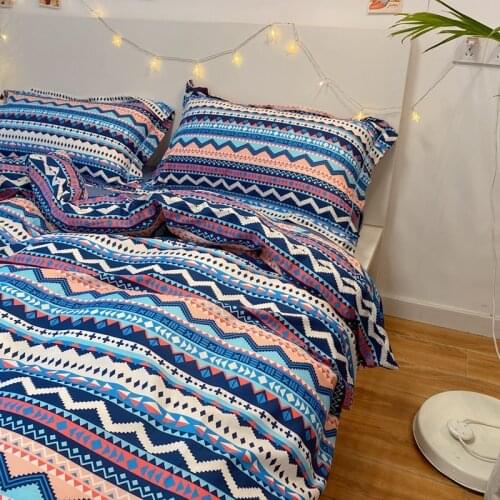 Bohemian Cotton Quilt Cover 4-piece Set, Ethnic Style Cotton Twill Bedding With Pillowcase And Bed Sheet