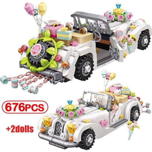 676Pcs City MINI Romantic Wedding Car Building Blocks Friends Balloon Flowers Vehicle DIY Figures Bricks Toys For Girls Gifts