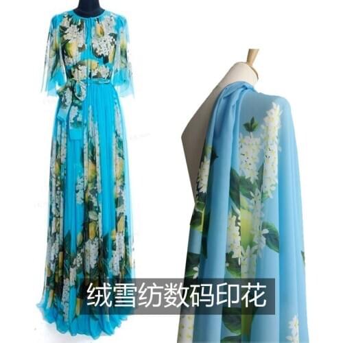 Lemon flower printed chiffon polyester fabric cloth 325x147cm summer thin shirt dress parent-child fabric alibaba express