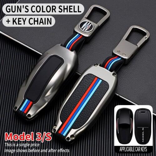 Metal Car Smart Key Case Cover Shell Fob For Tesla Model S Model 3 2019 2020 Remote Key Protector Keychain Interior Accessories
