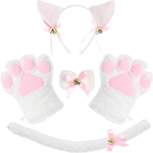 Cat Cosplay Costume Set Accessories Cat Ears, Headband, Cat Tail, Cat Paw Bow, 4-Piece Set For Performance Stage Dance Wear