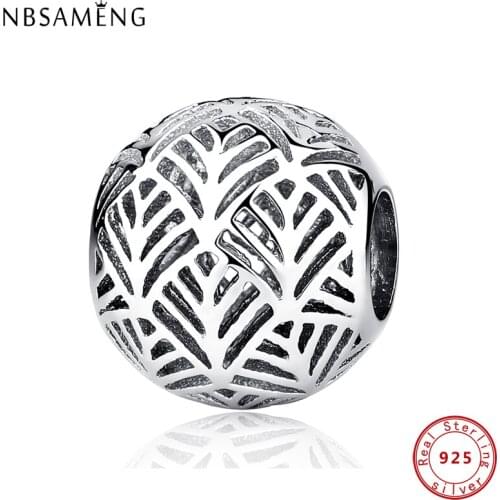 Authentic 100% 925 Sterling Silver Bead Charm Hollow Leaves Silver Ball Beads Fit Original Bracelet Bangle DIY Jewelry