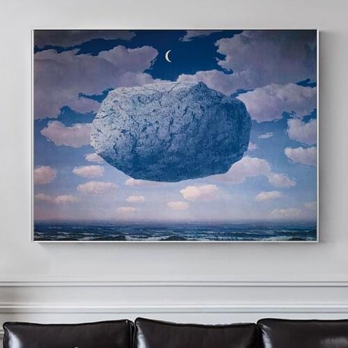 Rene Magritte Blue Stone In Sky Night Surrealism Poster And Prints Canvas Wall Art Abstract Picture For Living Room Decoration