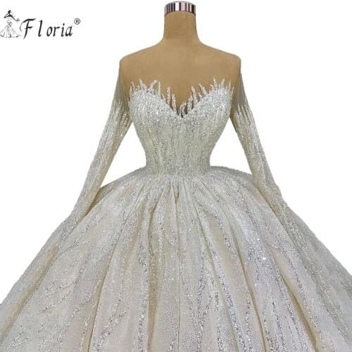 Glitter Luxury Wedding Dresses For Women 2021 Ivory Dubai Bridal Dress Princess Ball Gown Bride Arabic Vestido De Noiva