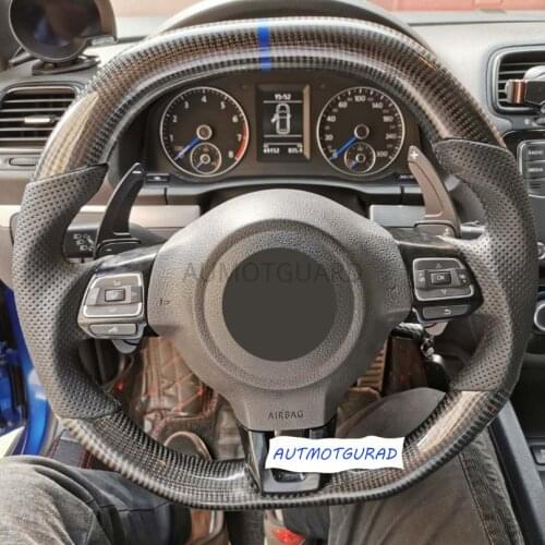 Steering wheel Alcantarar Carbon Fiber For Volkswagen Golf 6 MK6 GTI R(no button no airbag no paddle)