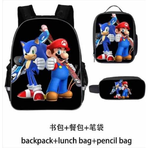High Quality SONIC RACING Rucksack Students School Bags Surprise Gift School Backpack (3pcs / Backpack+pencil Case)
