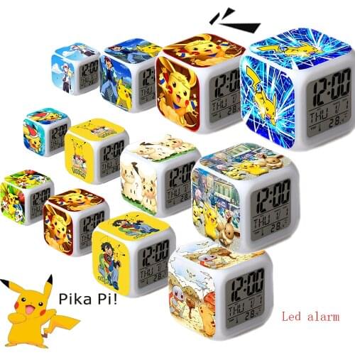 Go Pokemon Cartoon Alarm Clock Kids Wake Up Light Digital Alarm Clock Kid Toys LED Pikachu Clock Color Chang Table Reveil Wekker