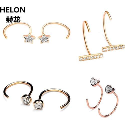 Solid 14k Rose Gold SI/H Natural Diamonds Women Earrings Stars Heart Line Round Circle Earrings Trendy