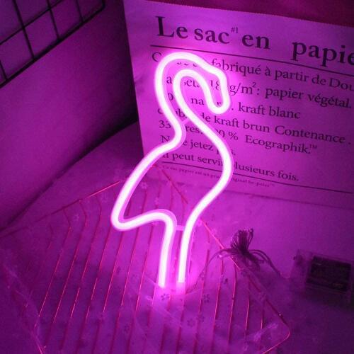 Battery and USB Operated LED Neon Lamps Flamingo Shaped Neon Light for Christmas Birthday Party Living Room Decoration