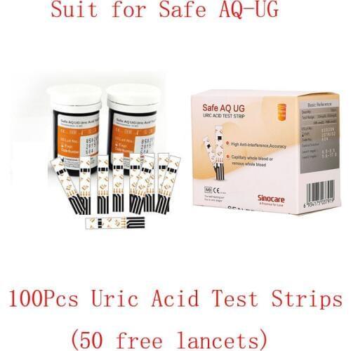 Sinocare Uric Acid Test Strips for Safe AQ UG only 100PCS with free lancets for Diabetes