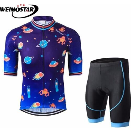 Weimostar Blue Ufo Cycling Jersey Set Clothing Bicycle Clothes riding Wear Space mtb Ropa Ciclismo breathable bike Jersey Set