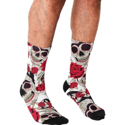 Funny Mens socks Sugar Skull Day of Gold Calavera Printed hip hop Men Happy Socks cute boys street style Crazy Socks for men