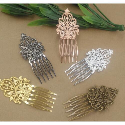 Vintage Antique Bronze 5 Teeth Comb Hair Jewelry Charm Women Flower Hairpin Hairclips Barrettes Retro Hair Wear Accessories