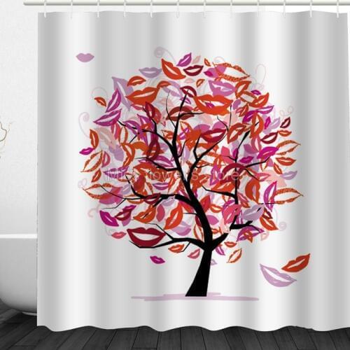 Multi-Size Red Lips Abstract Cartoon Tree Design Custom Shower Curtains Bathroom Waterproof Mildew Polyester Fabric +12 Hook