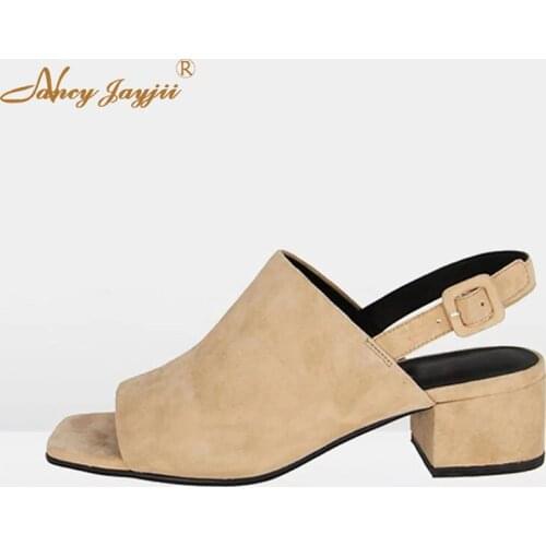 Shoes Women Sandals Adult Female High Square heels Buckle Solid Mature Fashion Novelty Casual Leisure 2019 Mature Nancyjayjii