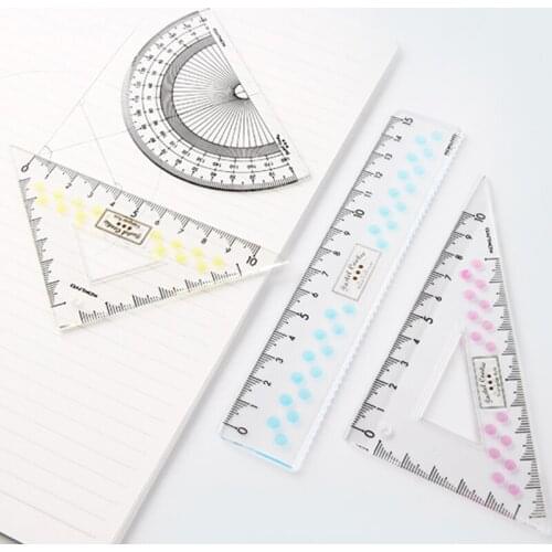 1pc Japan KOKUYO Light Color Ruler Triangle Ruler Set Drawing Tool Large Ruler 15cm Multifunctional Transparent Protractor