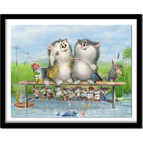 5D Diamond Embroidery Cat 5D DIY Diamond Painting Cross Stitch Cartoon Cat round Diamond Set Unfinished Decor Child gift AA509