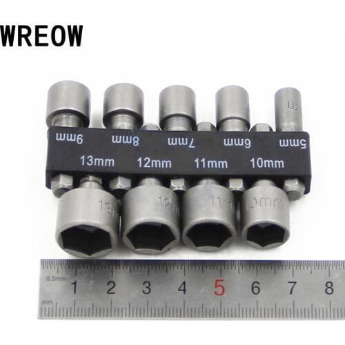 9pcs/set 5mm-13mm Nut Drivers 1/4 Inch Hex Shank Socket Sleeve Nozzles Nut Driver Bit Set Drill Bit Adapter Hex Power Tools