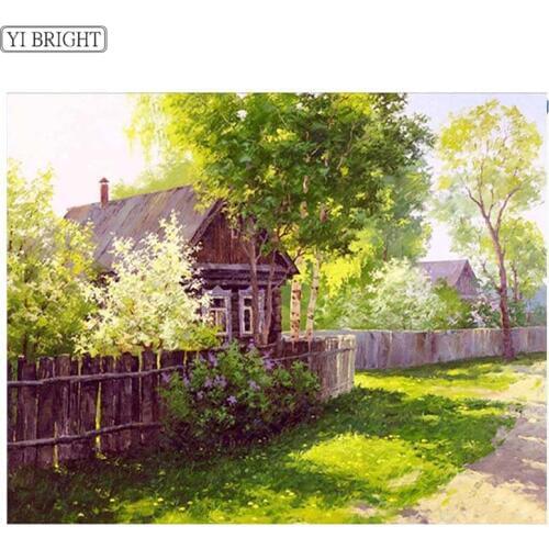 Diamond Painting Full Square Spring Scenery Diamond Painting Rhinestone Chalet Bead Work Handmade Landscape Decoration XY1